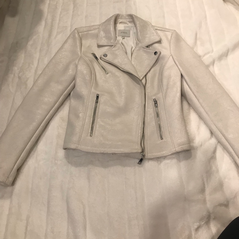 NWT Guess True White Suede Moto Jacket